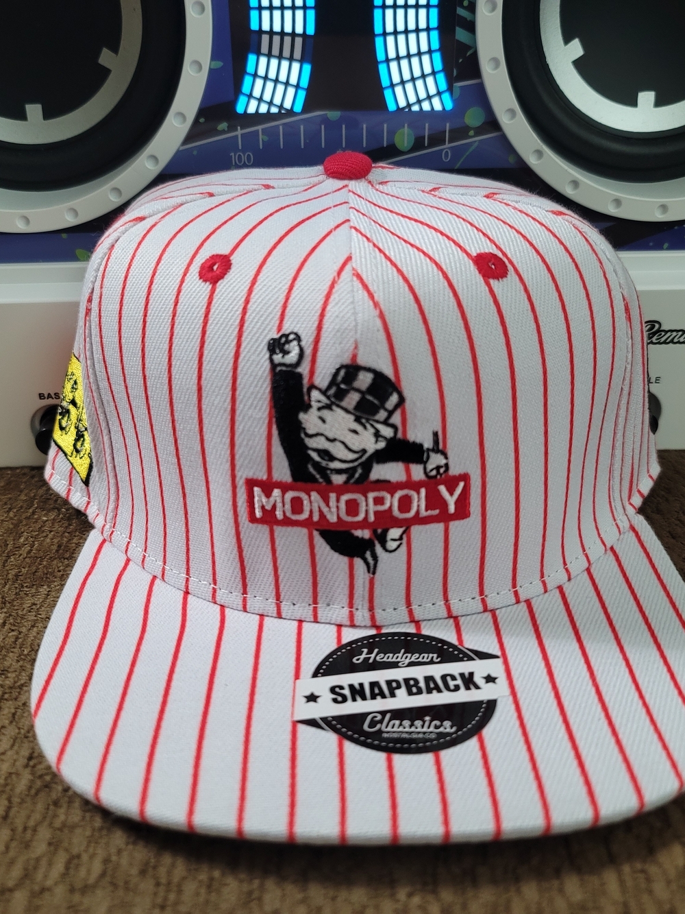 Monopoly - Red & White Pinstripe Snapback Hat - New With Sticker Tag